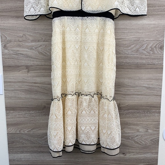 Adelyn Rae cream ivory black crochet lace halter off the shoulder tulip dress - Picture 8 of 10